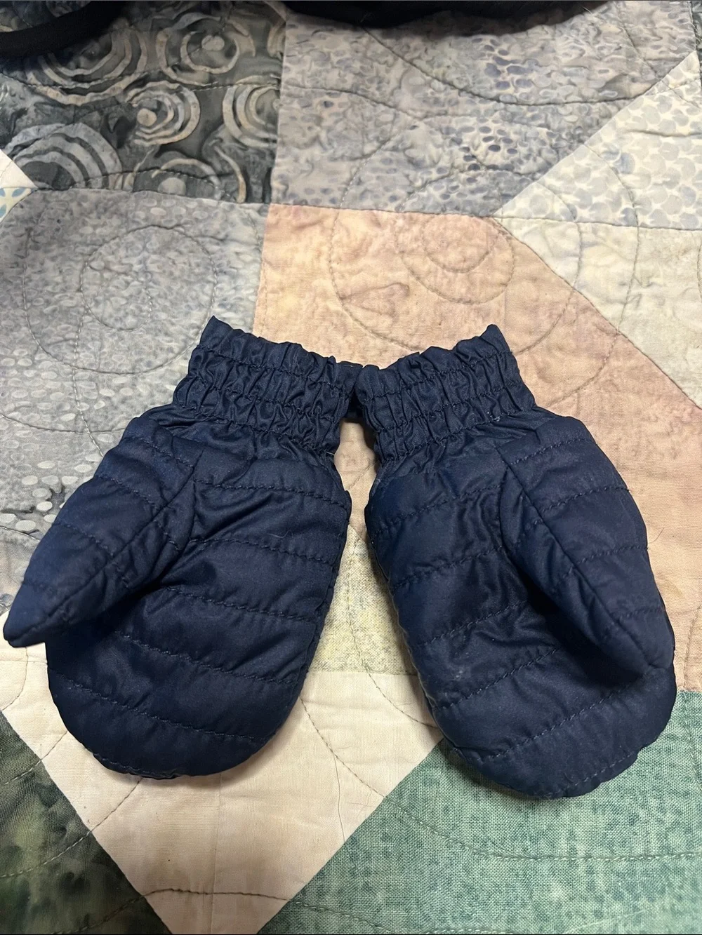Patagonia Infants Navy Mittens with Teal Logo Stitching